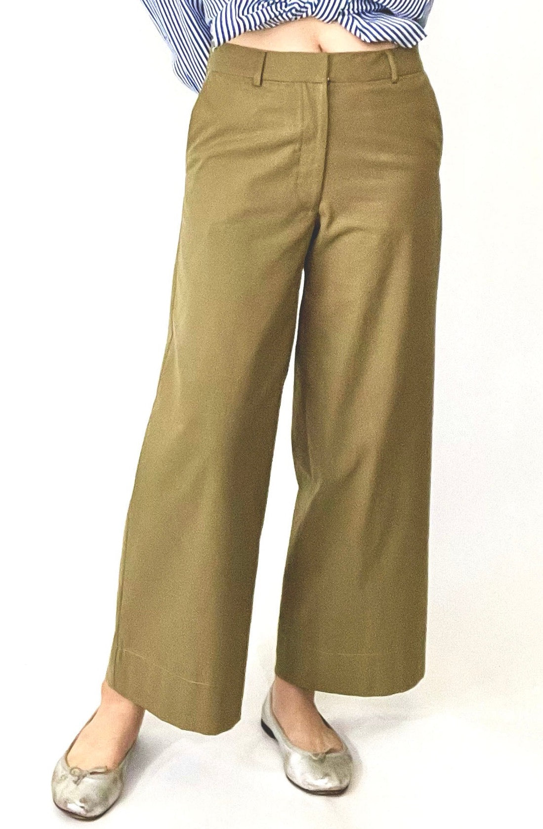 Wide Leg Ankle Pant with Zipper fly front