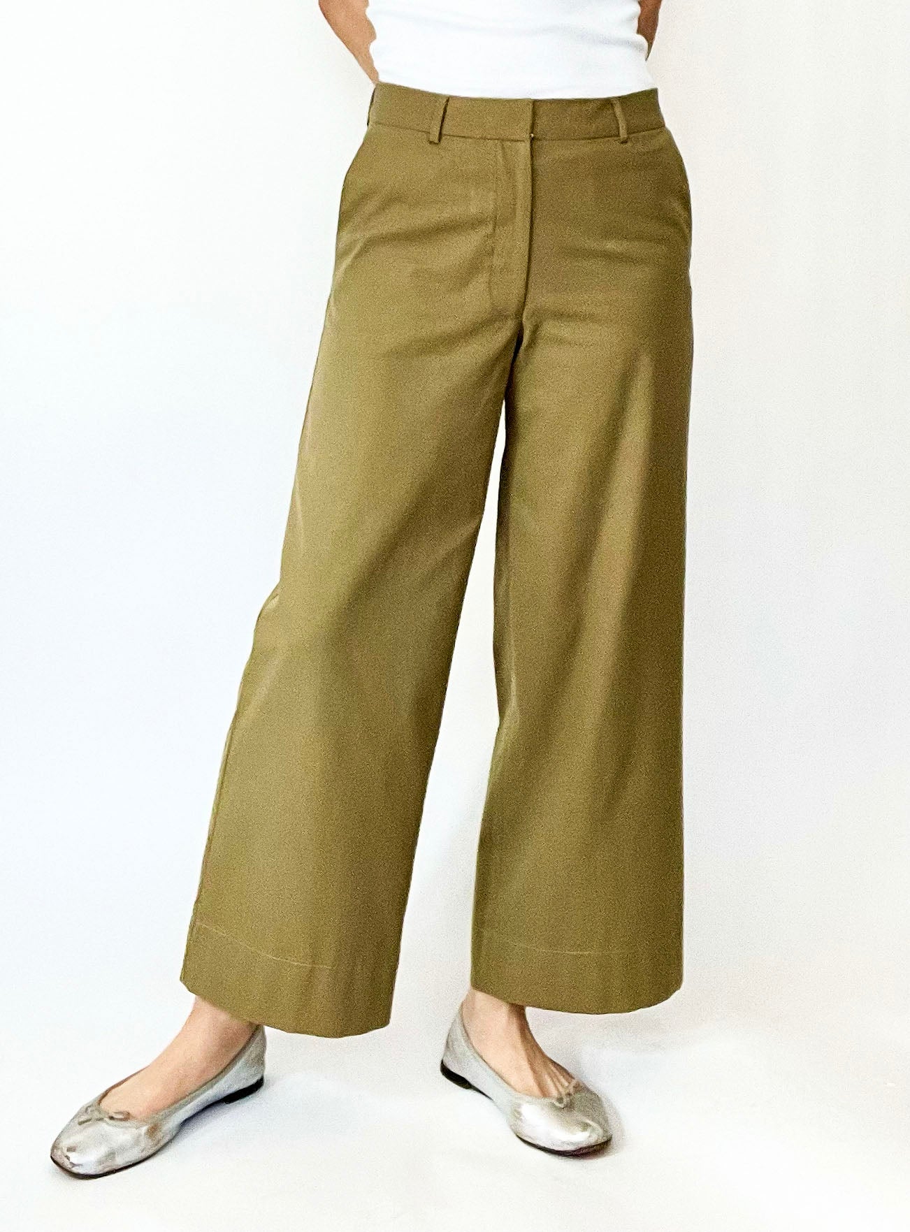 Wide Leg Ankle Pant with Zipper fly front